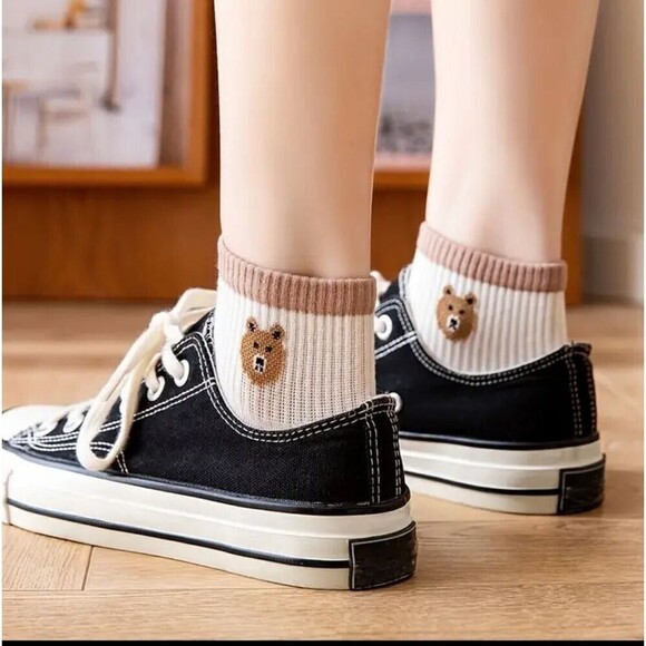 Plaid Teddy Bear Ankle Socks, Comfy Cute hosiery - Picture 4 of 5
